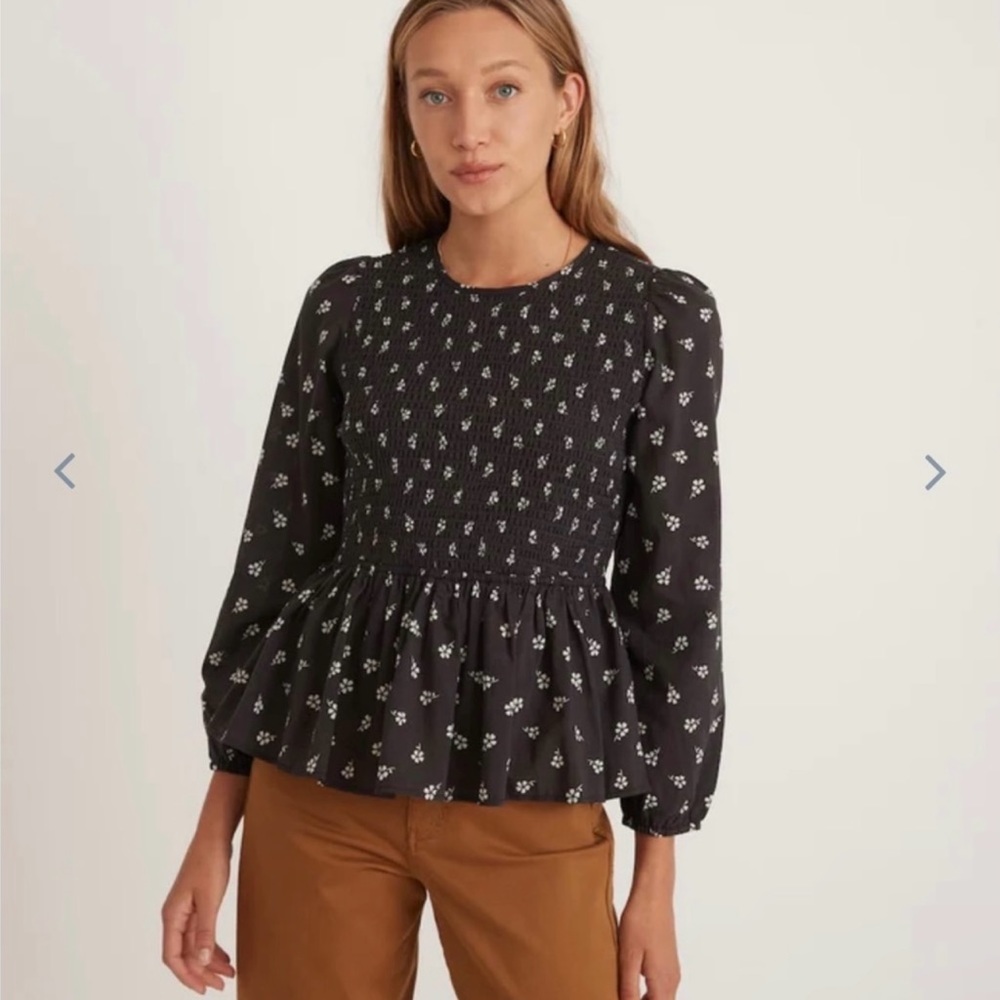 Marine Layer Black Floral Blouse